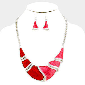 Crystal Detail Epoxy Crescent Bar Necklace Set